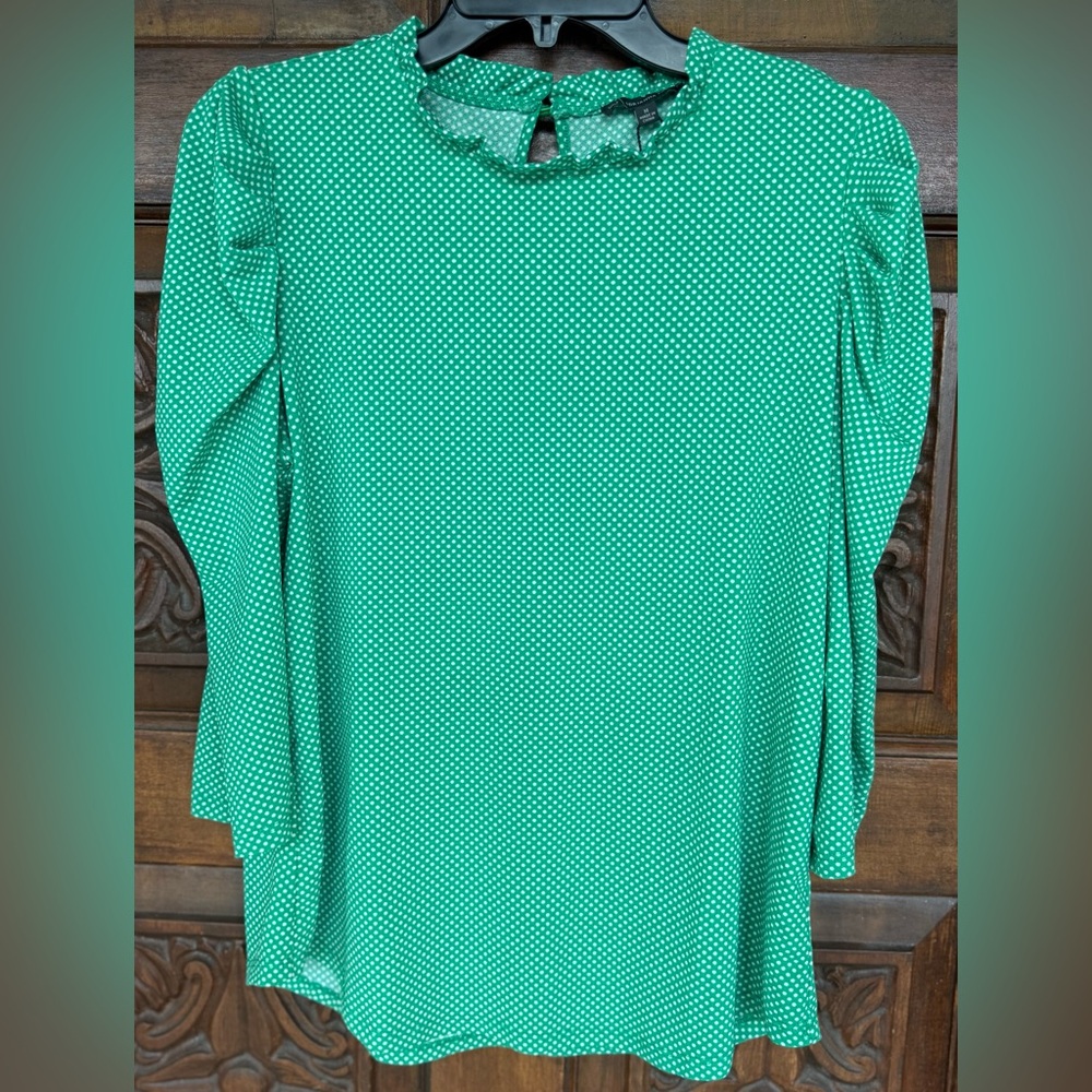 Adrianna Papell Green & White Polka Dot 3/4 Length Ruffled Sleeve Top, NWOT, Med - Picture 5 of 6